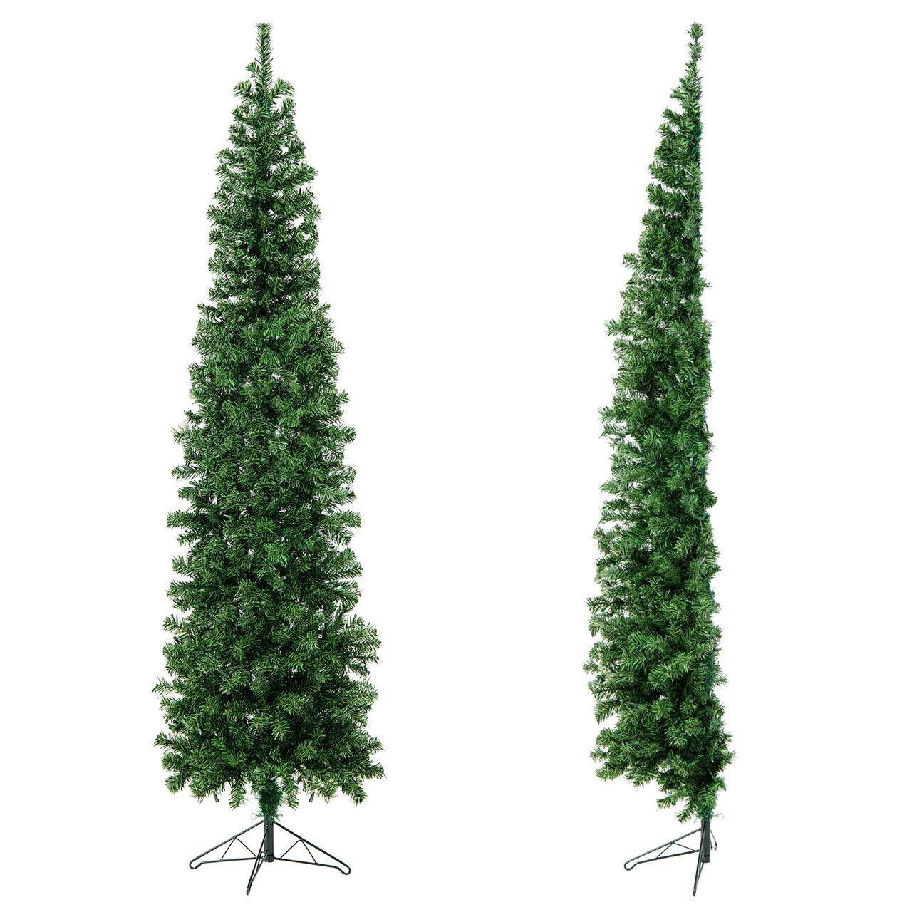 Costway 7ft Pre-lit PVC Artificial & Pine Needles Half Christmas Tree w/ 450 Branch Tips & 150 Lights